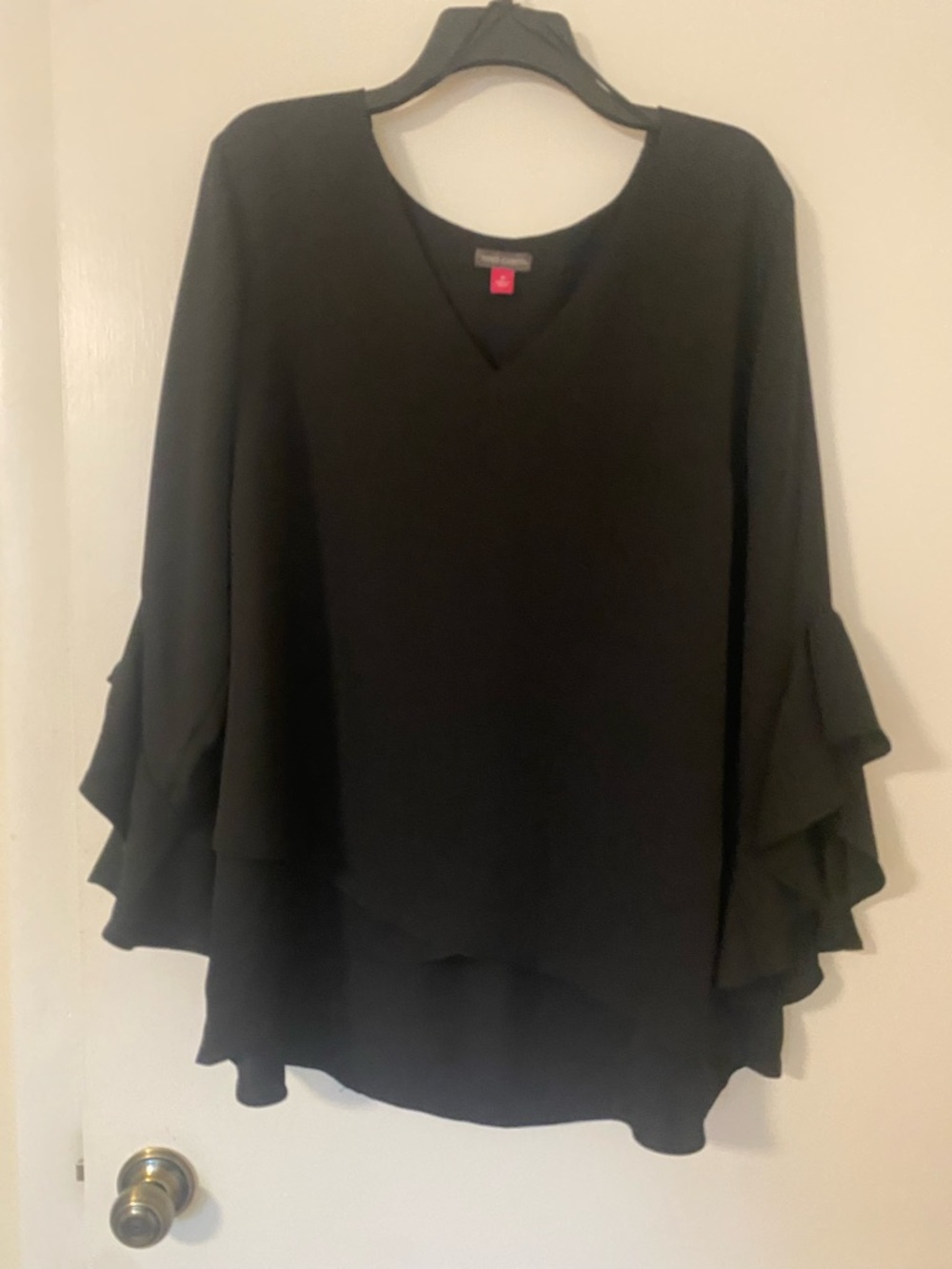 Vince Camuto Black V-Neck Ruffle Sleeve Tunic